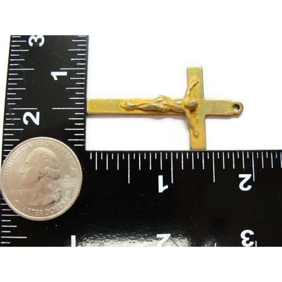 Gold Tone Cross Crucifix Charm Pendant Patina Vintage - Picture 7 of 12